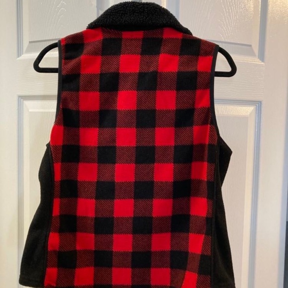 Chaps Stylish Red & Black Full-Zip Checked Fleece Vest Size PL - Picture 4 of 6